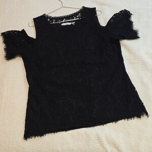 Isaac Mizrahi Black Lace Cold Shoulder Blouse